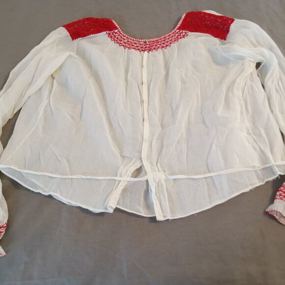 Antique Vintage 1920s Embroidered Romanian Peasant Blouse w/Waist Tie Size S/M - Picture 4 of 7
